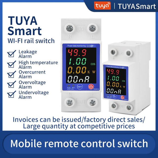 Wholesale 4 Digit LCD Screen Din Rail Smart Circuit Breaker, 1P 2P 3P 4P 16A-125A Tuya WiFi Smart MCB, OEM ODM Supported, CE IEC 60898 Certified for Industrial Commercial Smart Home