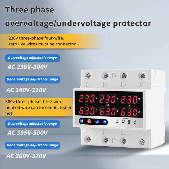 Three Phase Six Display Overvoltage And Undervoltage Protector