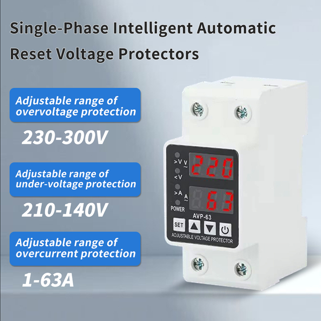 Single Phase Dual Display Overvoltage And Undervoltage Protector 63A