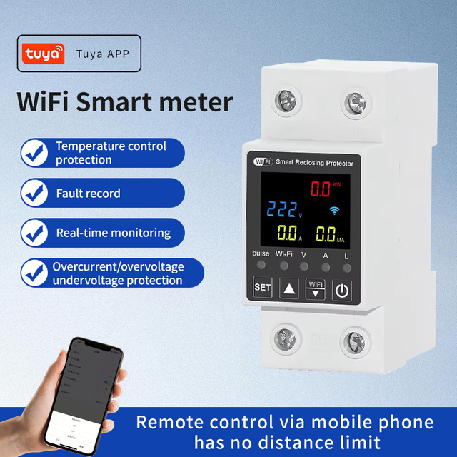 TUYA APP WiFi Smart Kwh Energy Circuit Color Display Relay Device Switch Breaker Energy Power KW