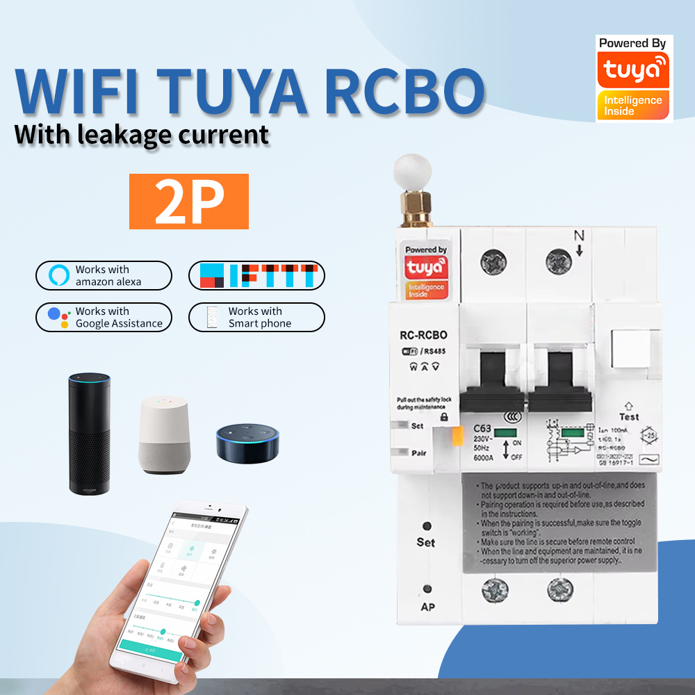 Smart Leakage Current Circuit Breaker App Controlled 2P