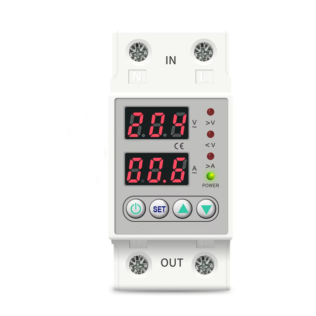Din Rail Dual Display Adjustable Over Voltage Current and Under Voltage Protective Device Protector Relay 63A 230V