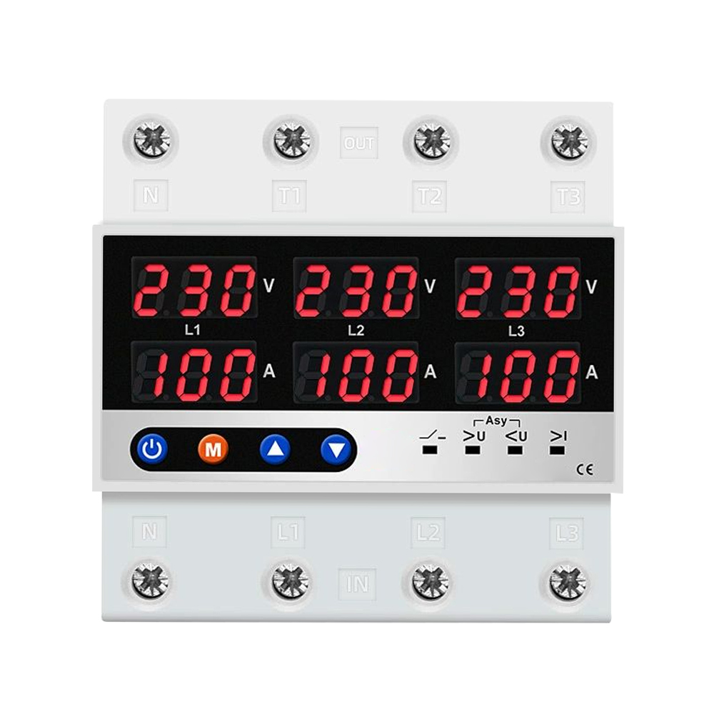 Three Phase 100A Six Display Overvoltage And Undervoltage Protector