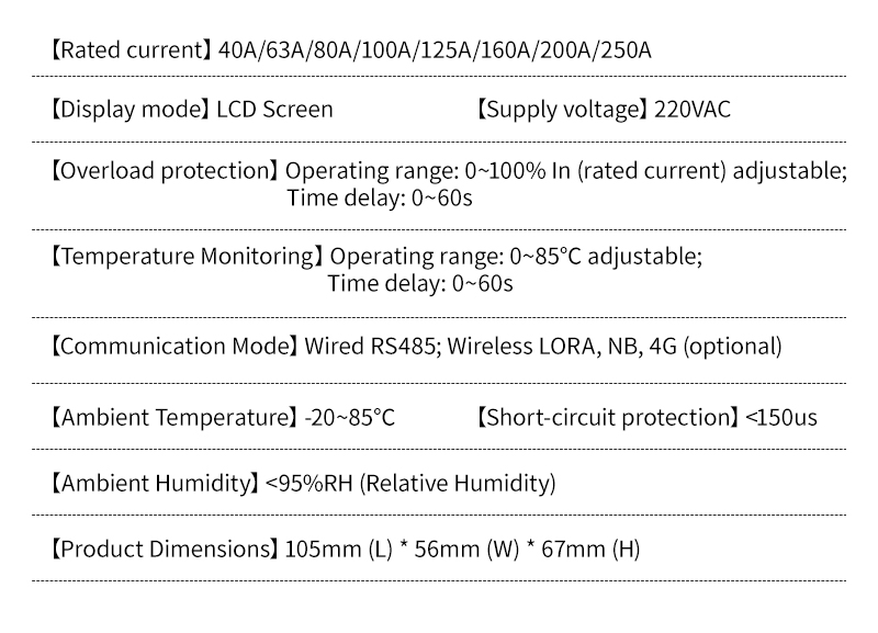 Installation guide, wiring diagram, and dimensional drawing for the 250A current limiter