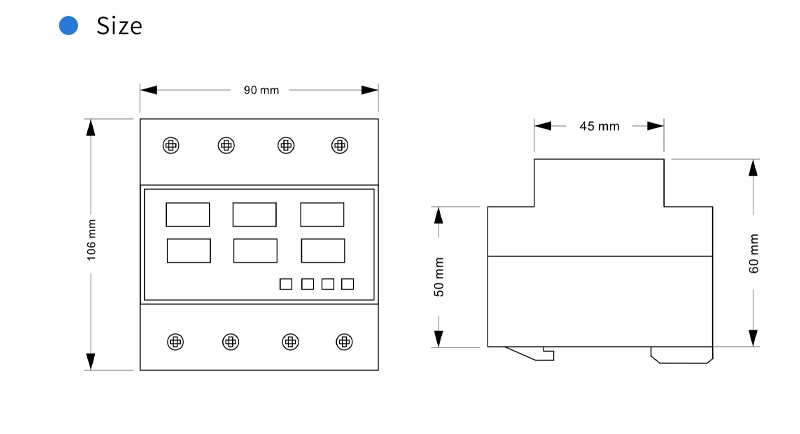 Three Phase Six Display Overvoltage And Undervoltage Protector Size